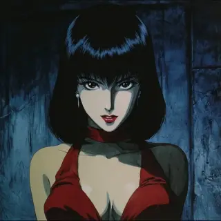Late-80s Cyberpunk Dark OVA Cel Anime 风格参考图